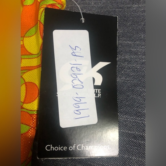 GK Gymnastics Leotard AS Adult Small With Tags Yellow Orange Green Circles - Picture 4 of 16